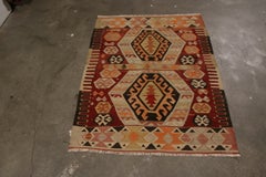 Vintage Gal Burgundy and Blue Wool Kilim Rug with Vibrant Accents by Rug & Kilim
