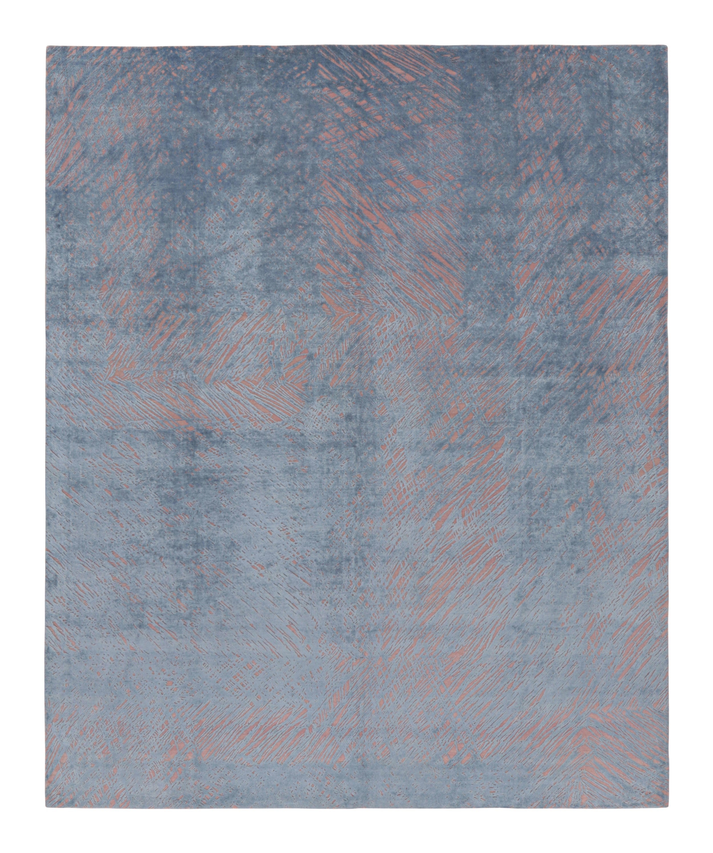 Rug & Kilim's Contemporary Geometric Pink and Grey Wool-Silk Abstract Rug
