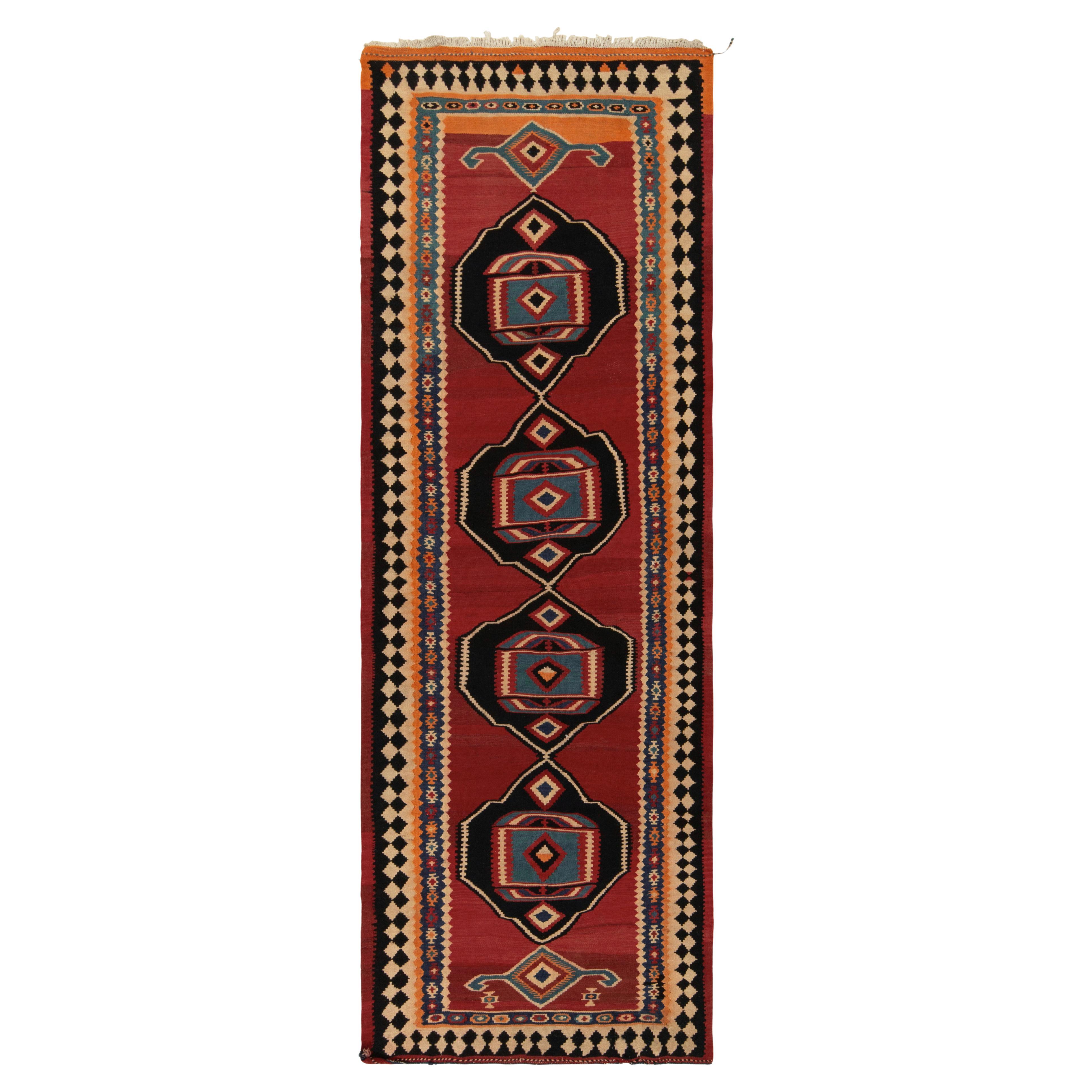 Vintage Kurdish Kilim rug in Red Black and Blue Medallion Pattern by Rug & Kilim For Sale