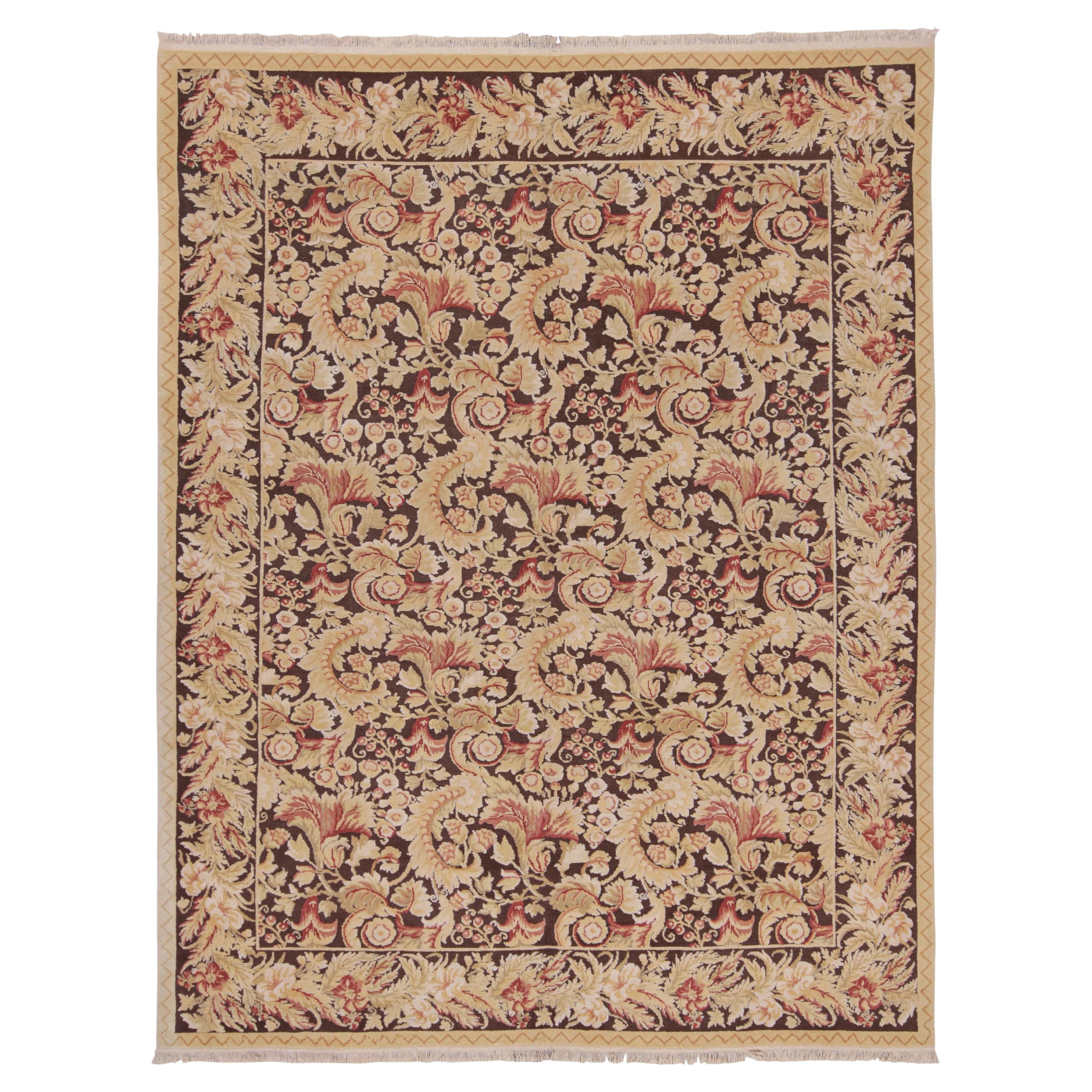 Rug & Kilim's Modern 18th Century Style Wool Rug Brown and Beige All-Over Floral