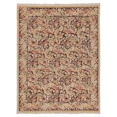 Tapis moderne en laine de style XVIIIe siècle marron et beige à motifs floraux sur toute la surface de Kilim
