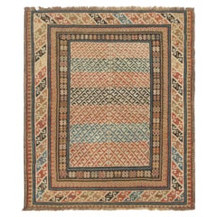 Alfombra tradicional Kuba antigua con diseño geométrico rojo y beige by Rug & Kilim