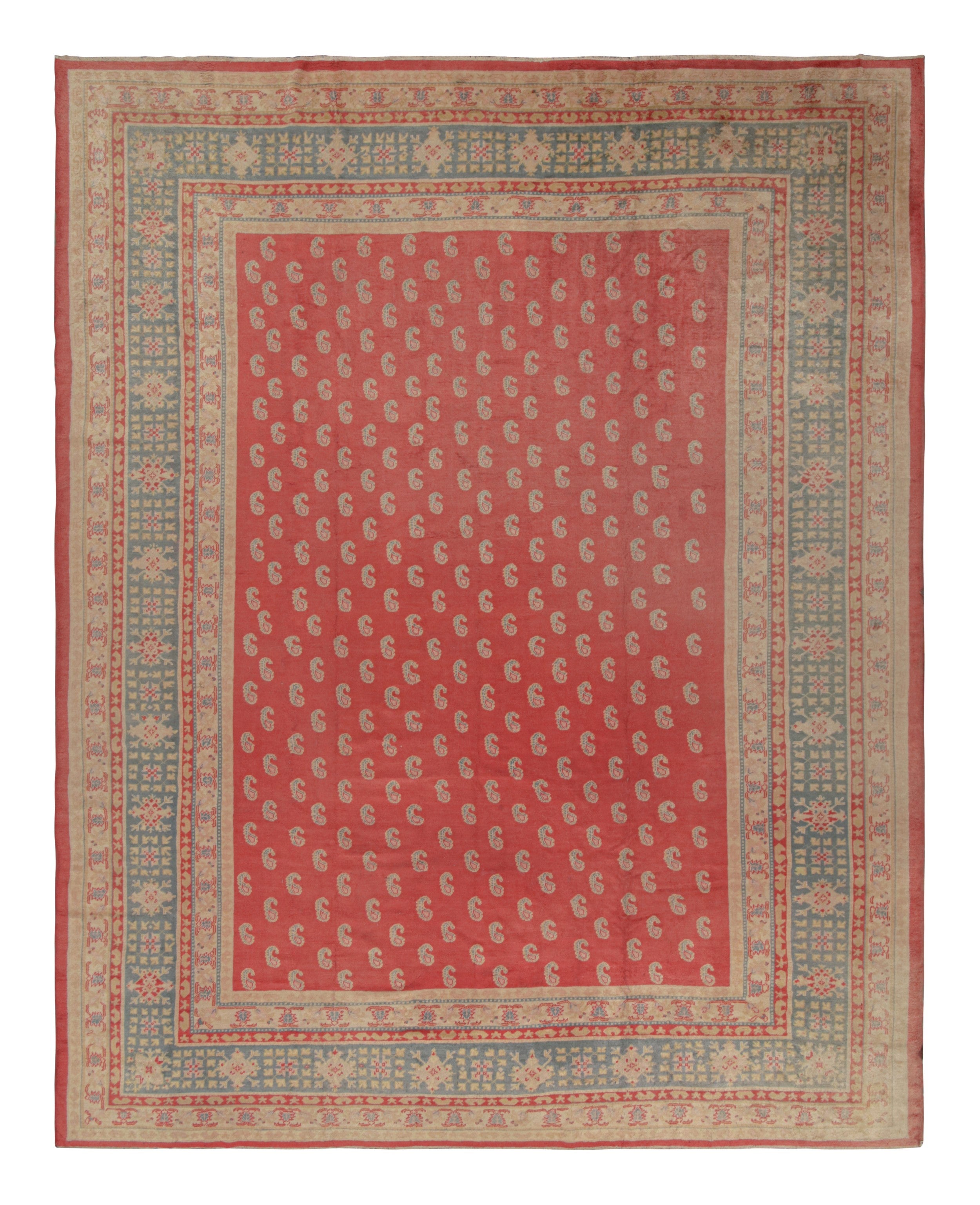 Antique Oushak Rug in Red with Paisley Patterns, from Rug & Kilim For Sale