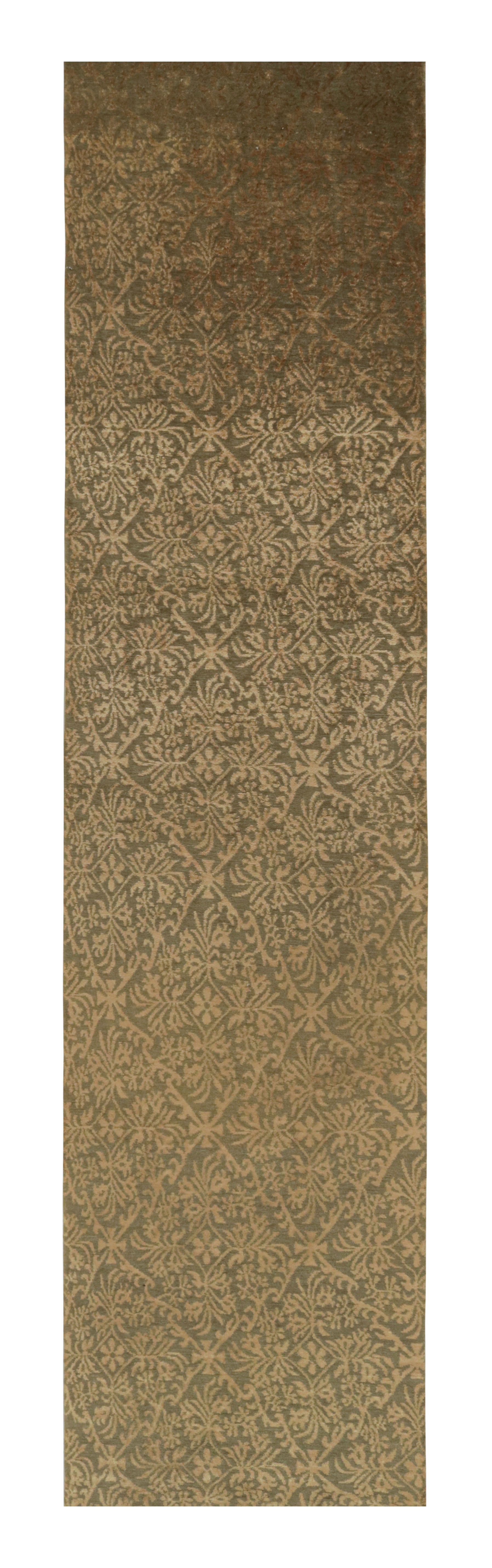 Rug & Kilim’s European Style Runner Rug in Green and Gold Florals “Cordoba” For Sale