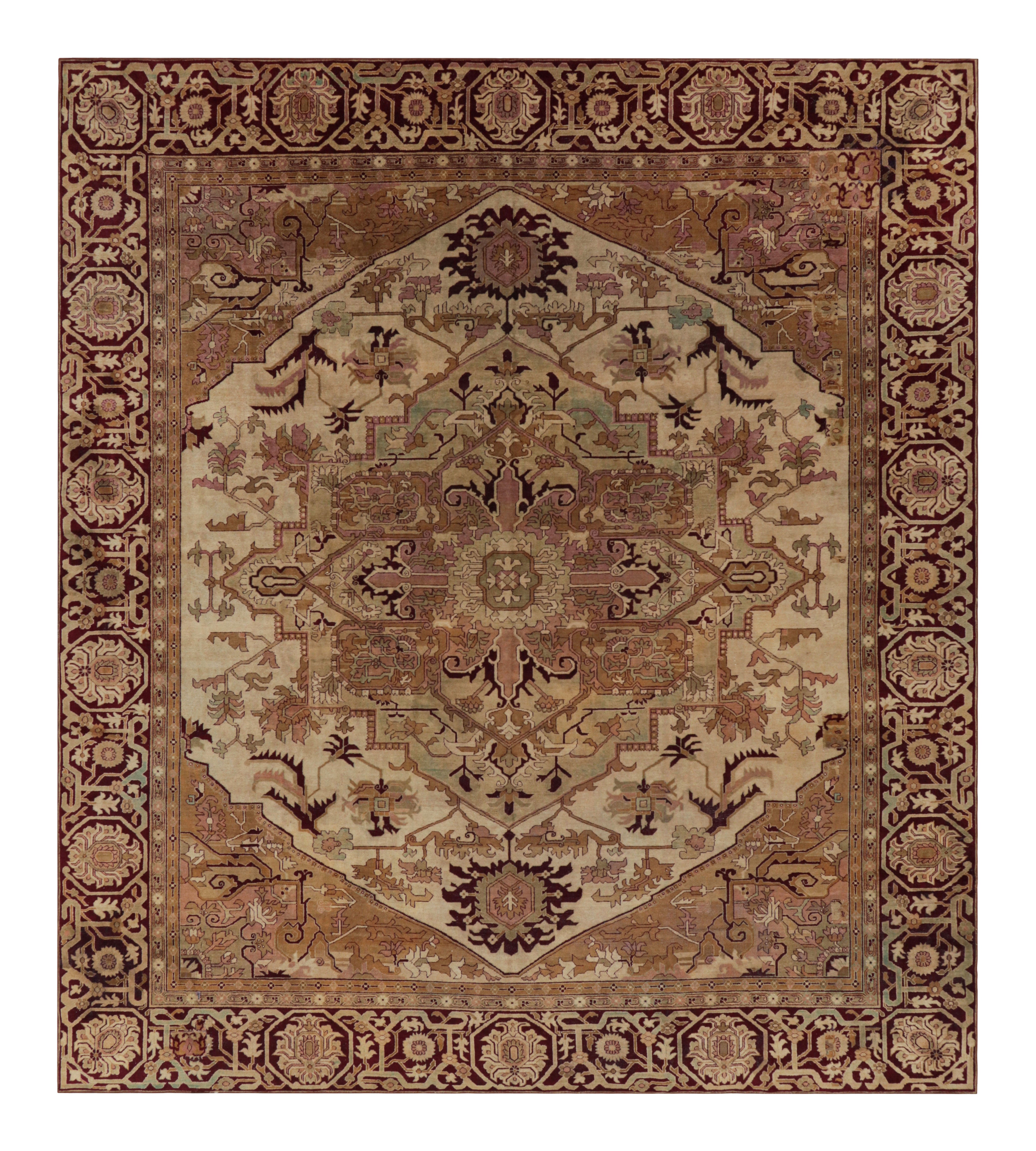 Antique Amritsar Rug in Beige-Brown Tones with Floral Medallion - Rug & Kilim