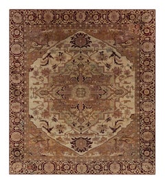 Tapis ancien d'Amritsar dans les tons beige et Brown avec médaillon floral - Rug & Kilim