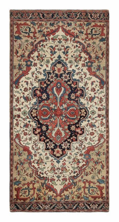 Hand-Knotted Antique Farahan Runner in Beige Medallion Pattern by Rug & Kilim
