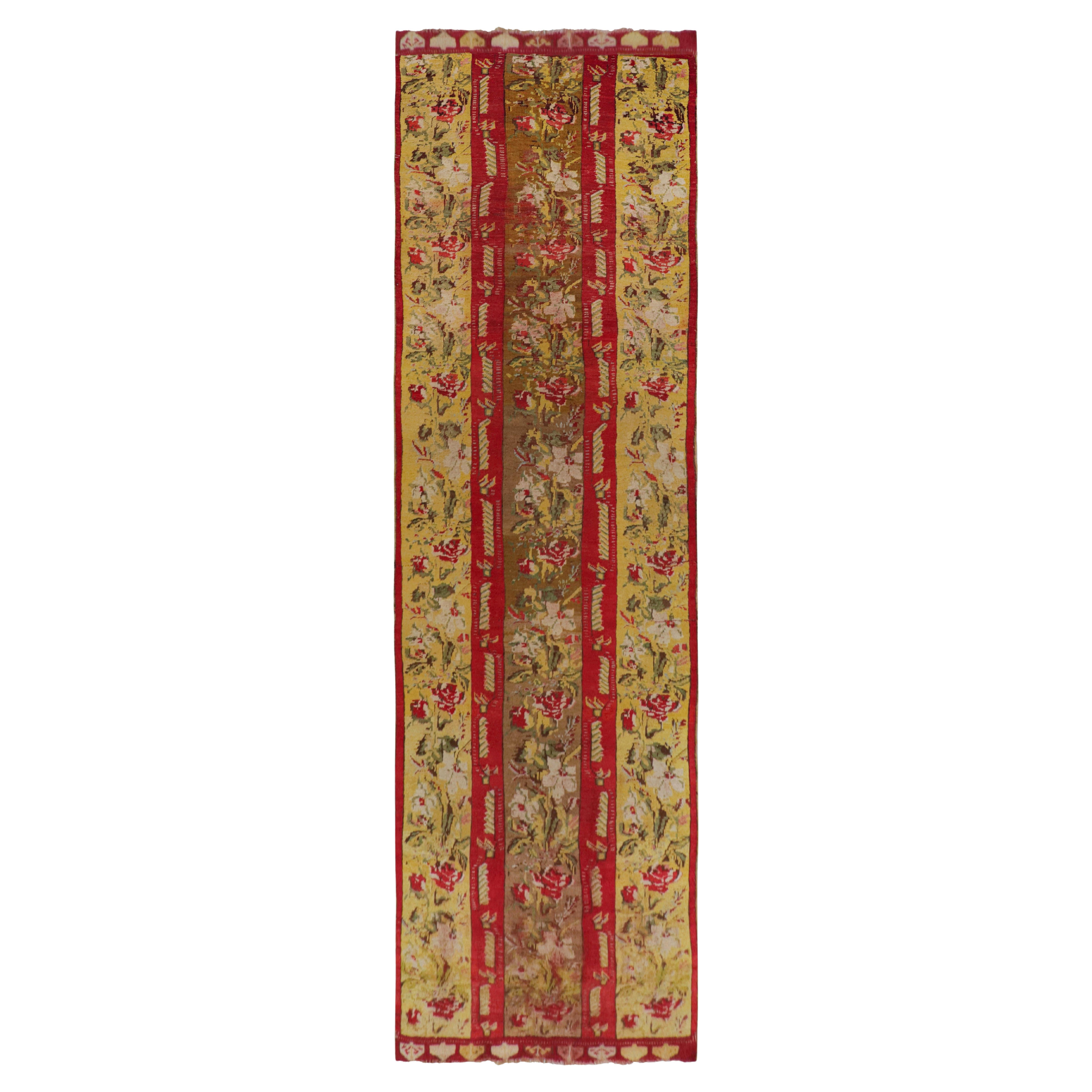 Antique Kirsehir Red and Gold Wool Floral Runner by Rug & Kilim