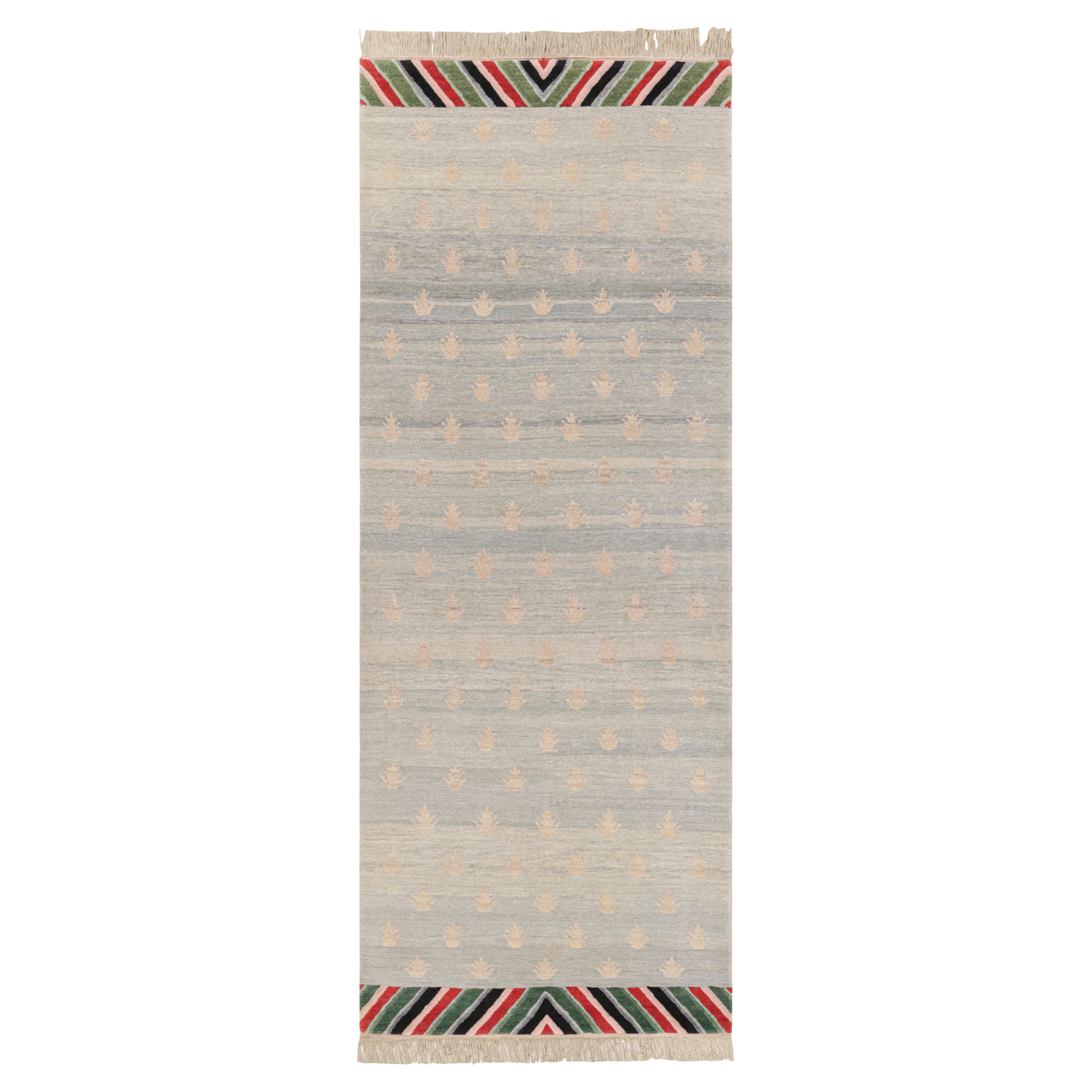 Rug & Kilim's Youngste Geometric Siver-Gray and Green Wool Runner