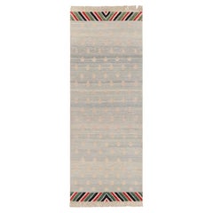 Rug & Kilim's Youngste Geometric Siver-Gray and Green Wool Runner 
