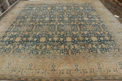 Oversized Antique Agra Rug in Blue and Brown with Floral Patterns - Rug & Kilim