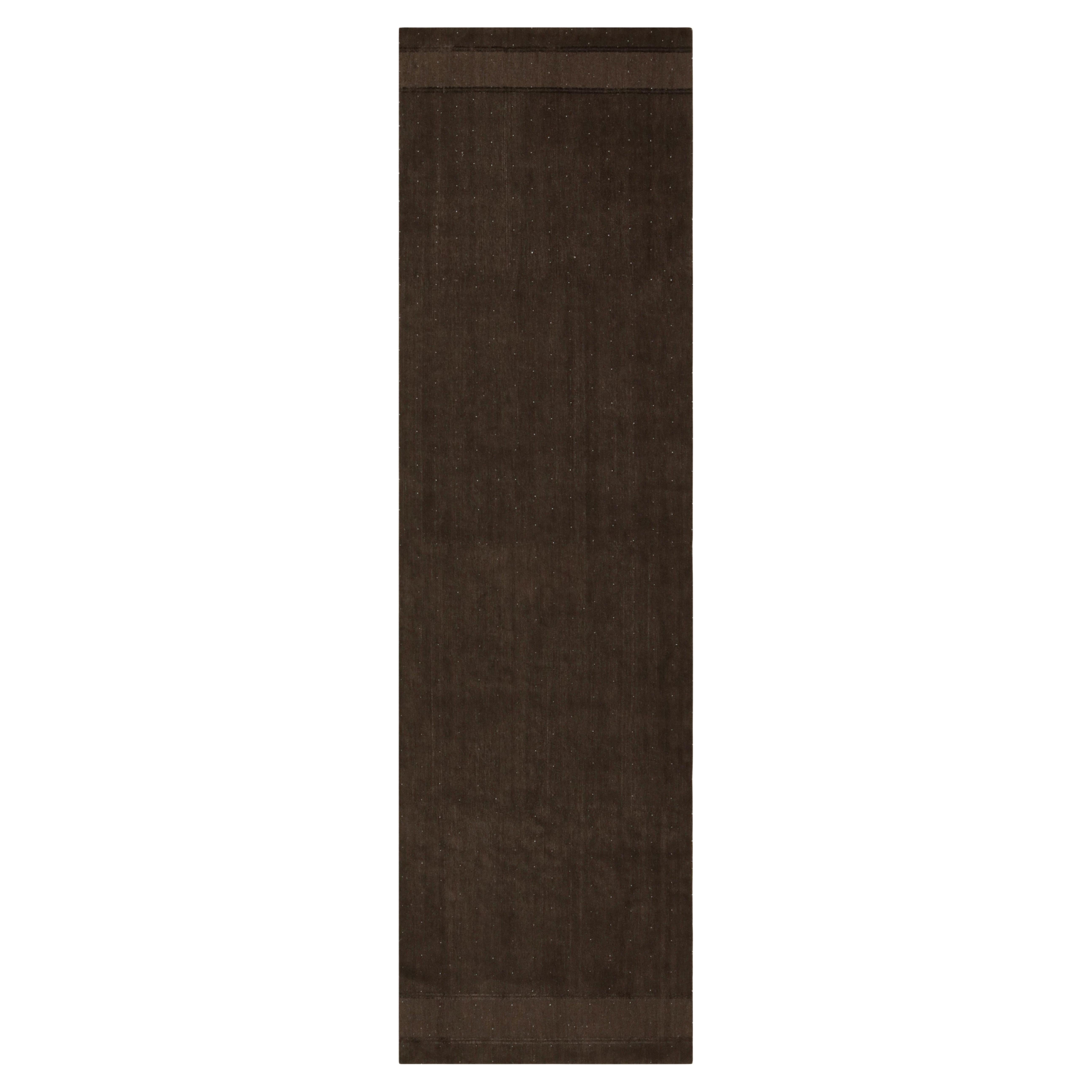 Rug & Kilim’s Extra-Long Runner Rug in Textural Monochrome Brown For Sale