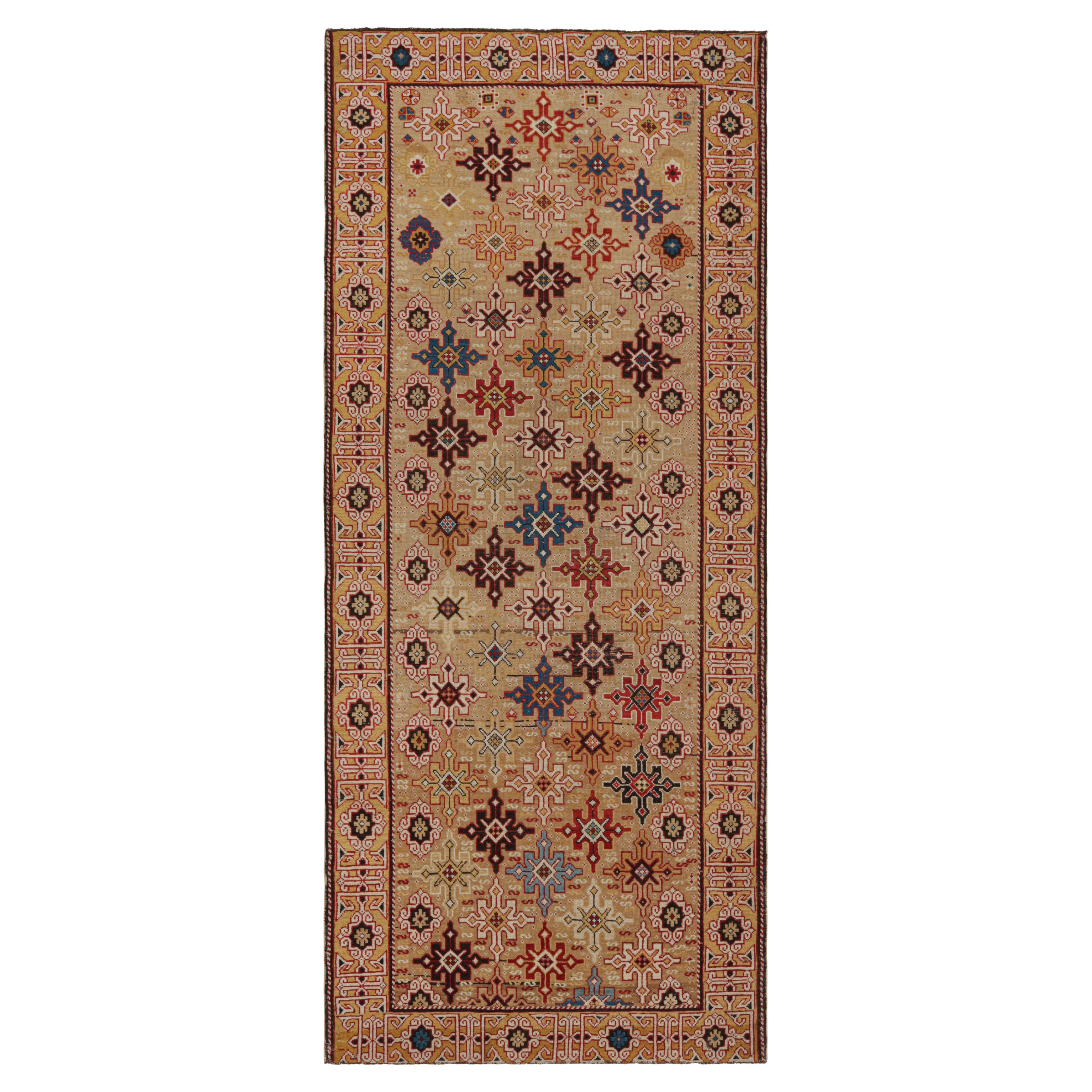 Antique Kuba Beige & Golden-Yellow Wool Runner Geometric Pattern by Rug & Kilim