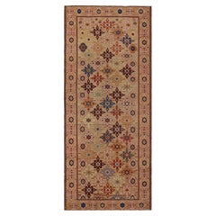 Antique Kuba Beige & Golden-Yellow Wool Runner Geometric Pattern by Rug & Kilim
