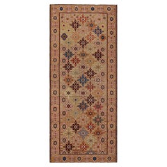 Antique Kuba Beige & Golden-Yellow Wool Runner Geometric Pattern by Rug & Kilim