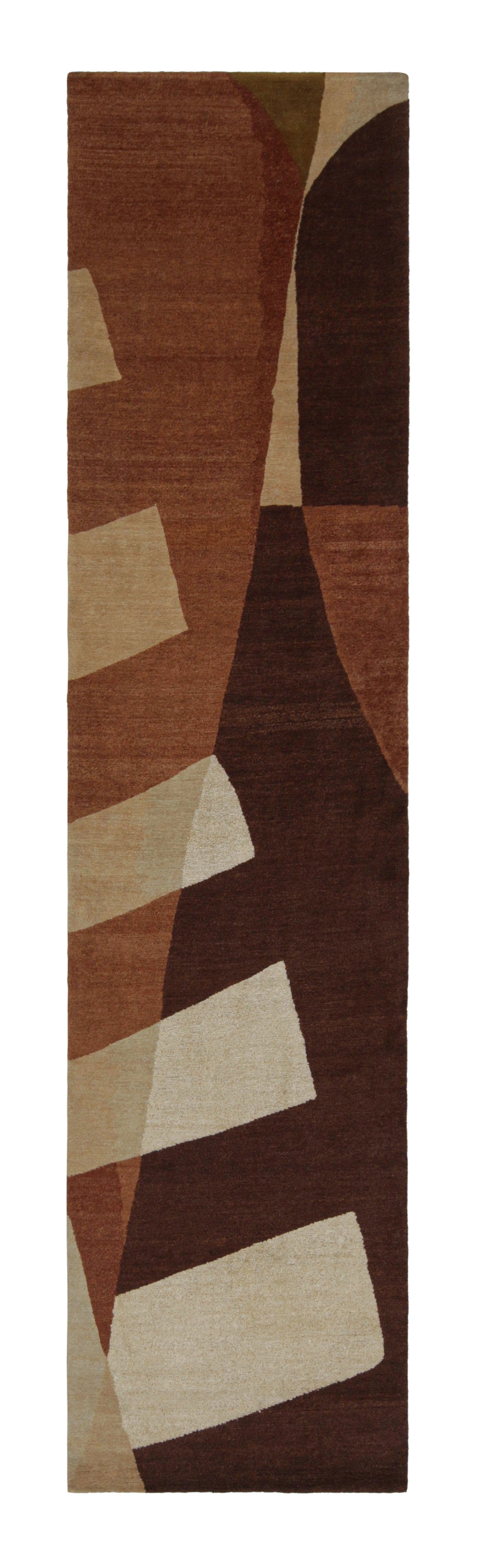 Rug & Kilim’s Art Deco Style runner with Geometric Patterns in Tones of Brown For Sale