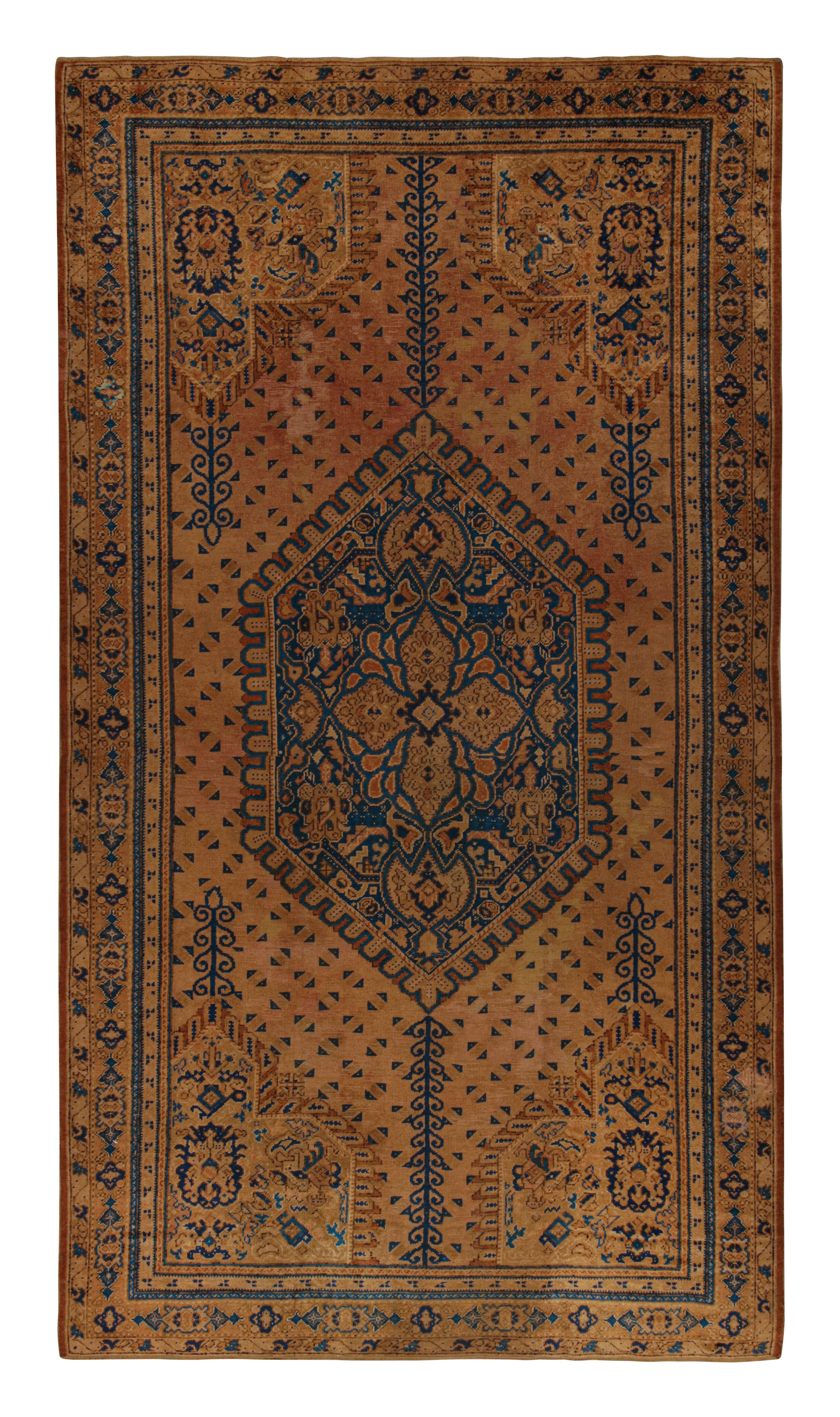 Oversized Antique European Rug in Brown with Blue Medallion, from Rug & Kilim