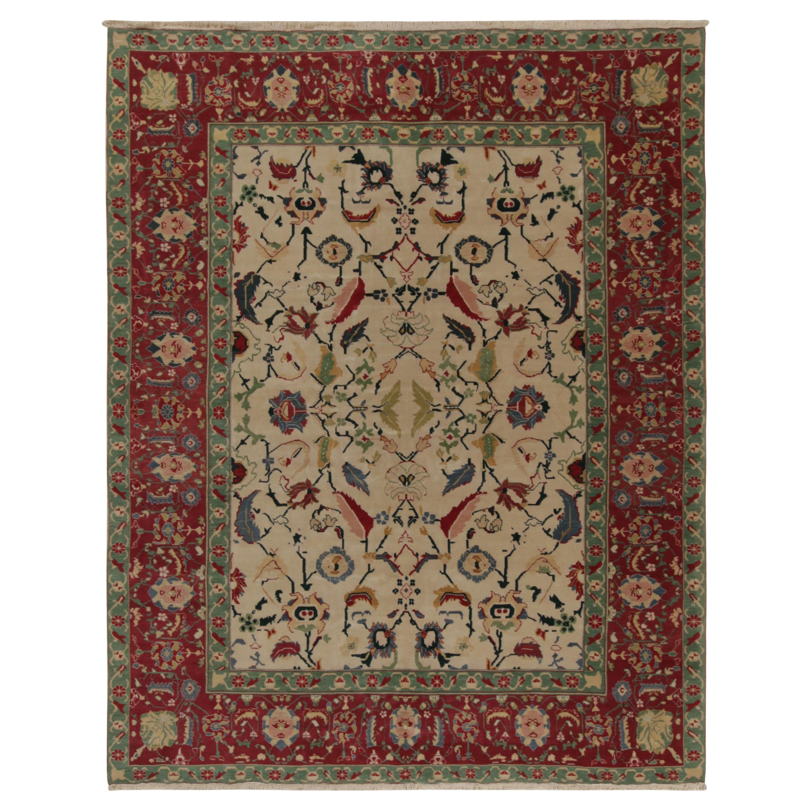 Rug & Kilim’s Traditional Agra style rug in Beige, Red and Teal Floral Pattern For Sale