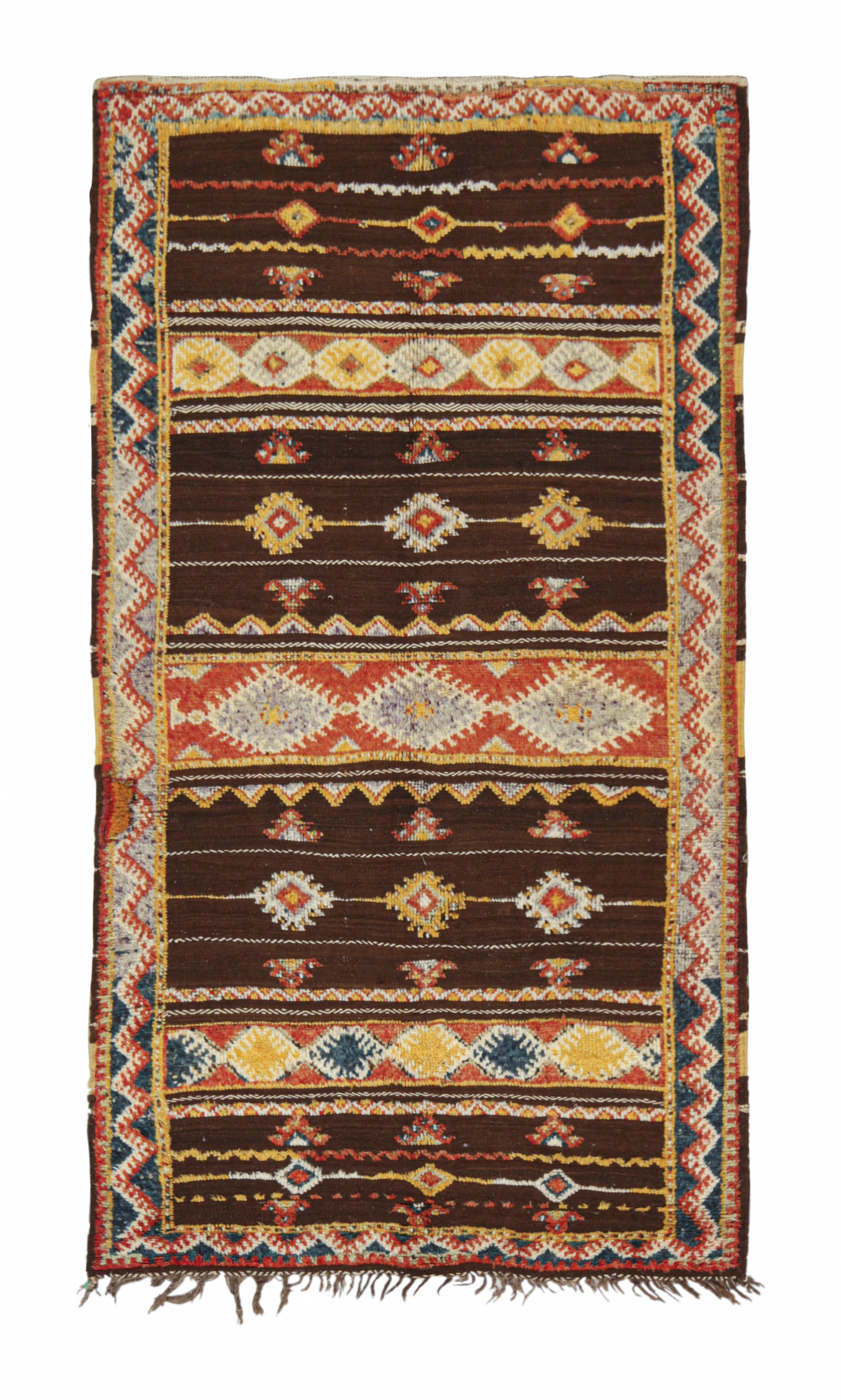 Vintage Moroccan Kilim rug in Brown with Geometric Patterns For Sale