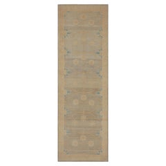 Rug & Kilim’s Khotan Style Runner in Gray Beige and Blue Floral Pattern