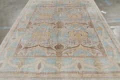 Rug & Kilim’s Oushak Style Rug in Blue and Beige-Brown with Floral Patterns