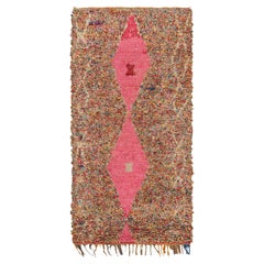 Alfombra de lana bereber marroquí de transición vintage de mediados de siglo rosa y beige