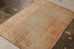 Hand Knotted Vintage Oushak Rug in Orange Geometric Pattern by Rug & Kilim