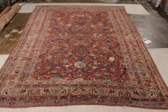 Tapis persan ancien Heriz noué à la main à motif floral rouge de Rug & Kilim