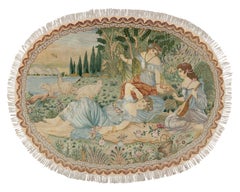 Vintage Persian Tabriz Oval Rug with Human and Landscape Pictorial - Rug & Kilim