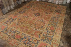 Antique Spanish rug in Beige-Brown, Red and Blue Floral Pattern