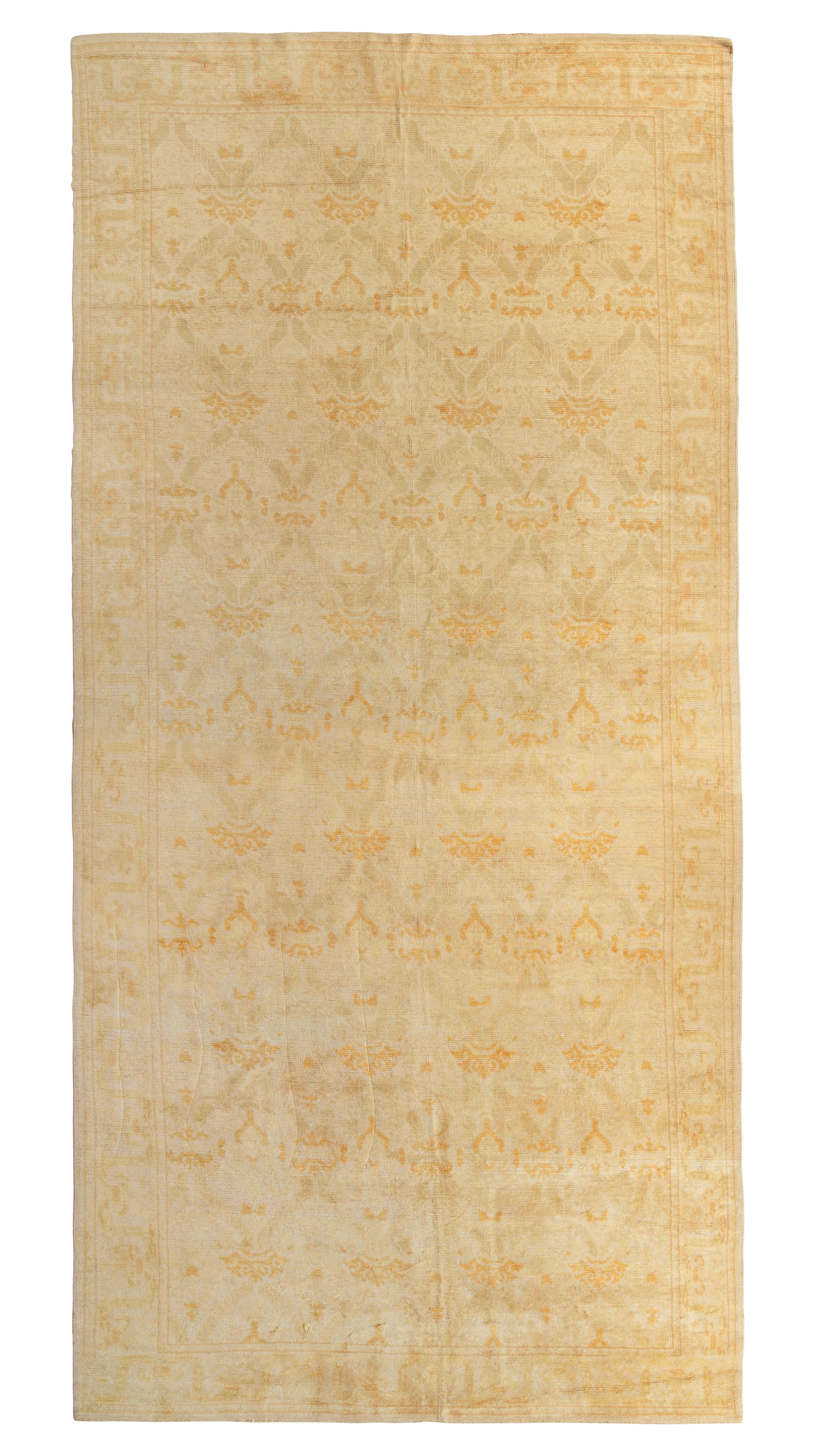 Hand-Knotted Antique European Rug, Gold, Yellow, Floral Pattern by Rug & Kilim For Sale