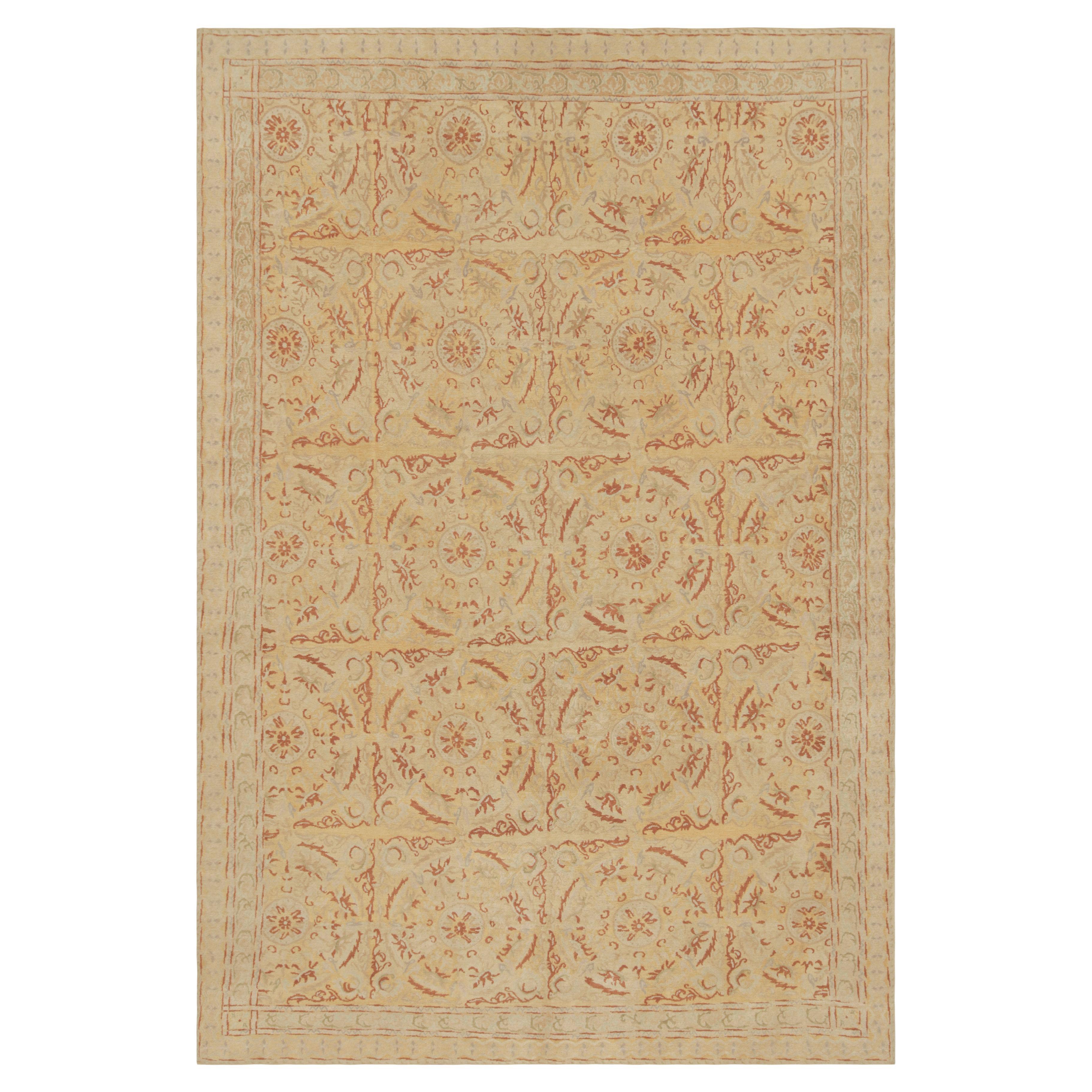 Rug & Kilim's Spanish European Style rug, Tangerine, Cream & Yellow Medallions