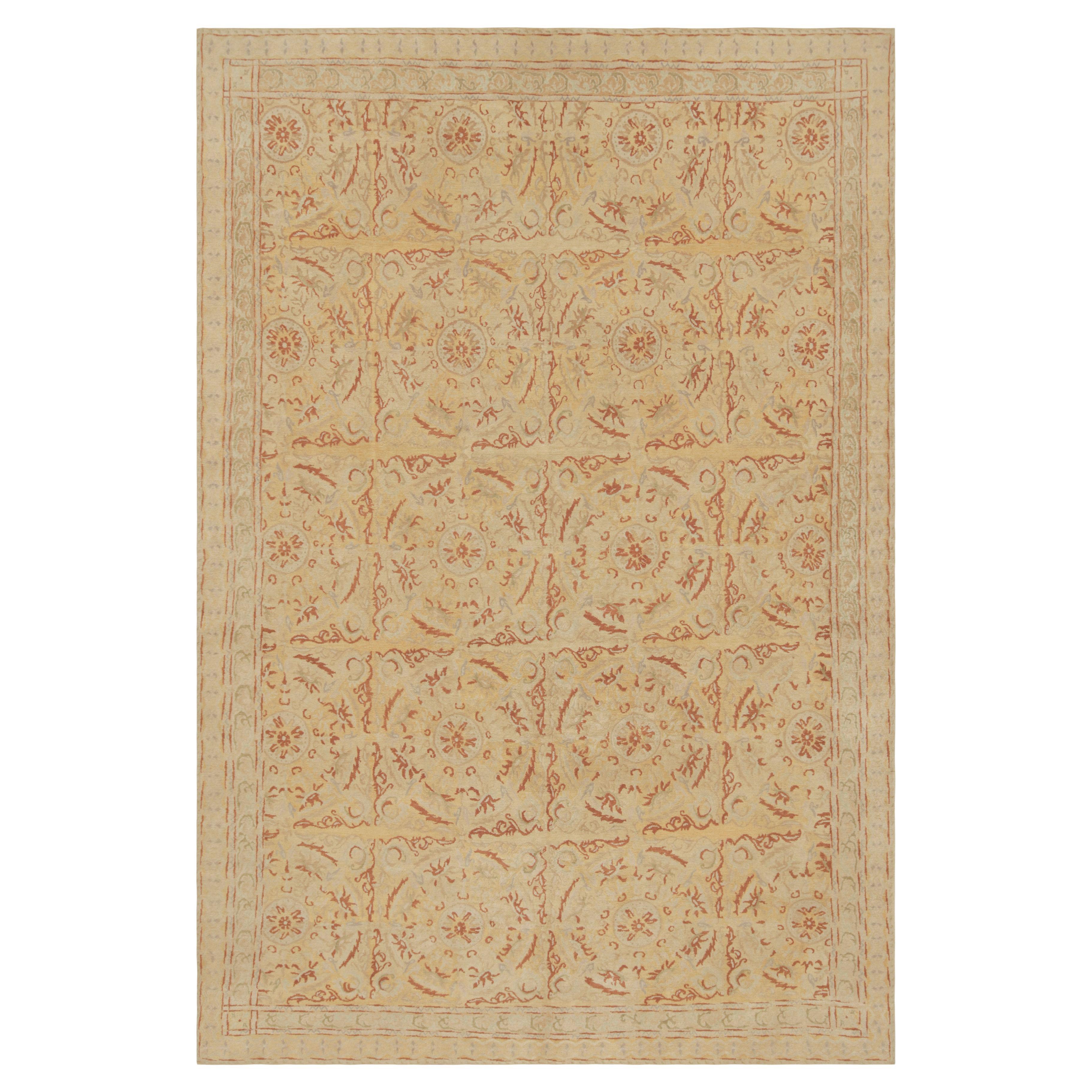 Rug & Kilim's Spanish European Style rug, Tangerine, Cream & Yellow Medallions