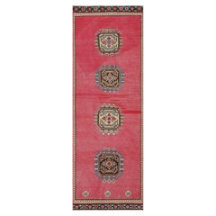 Tappeto vintage di metà secolo in lana con medaglione rosso e tan-oro di Rug & Kilim