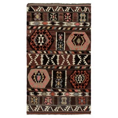 1940s Vintage Kilim in Brown with Blue and Red Tribal Patterns by Rug & Kilim