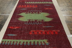 Vintage Midcentury Purple and Green Wool Rug with Red and Blue Tribal Accents