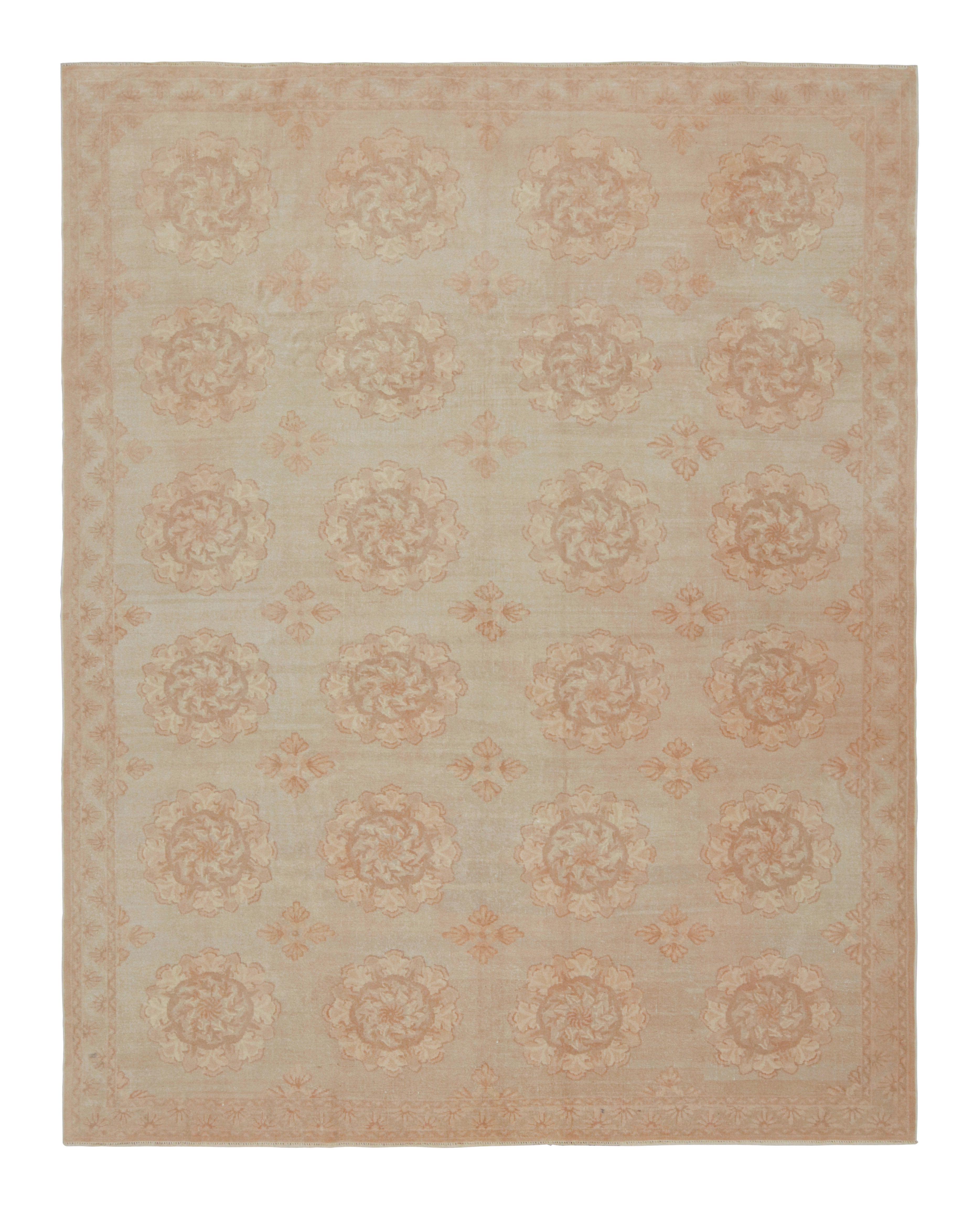 Rug & Kilim’s Contemporary European Style Rug with Beige-Brown Floral Medallions For Sale