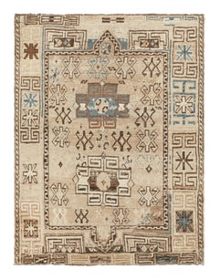 Alfombra antigua Kazak tradicional geométrica de lana beige y azul by Rug & Kilim