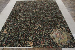 Rug & Kilim’s Tudor Style Pictorial Rug, Green and Blue Floral Pattern