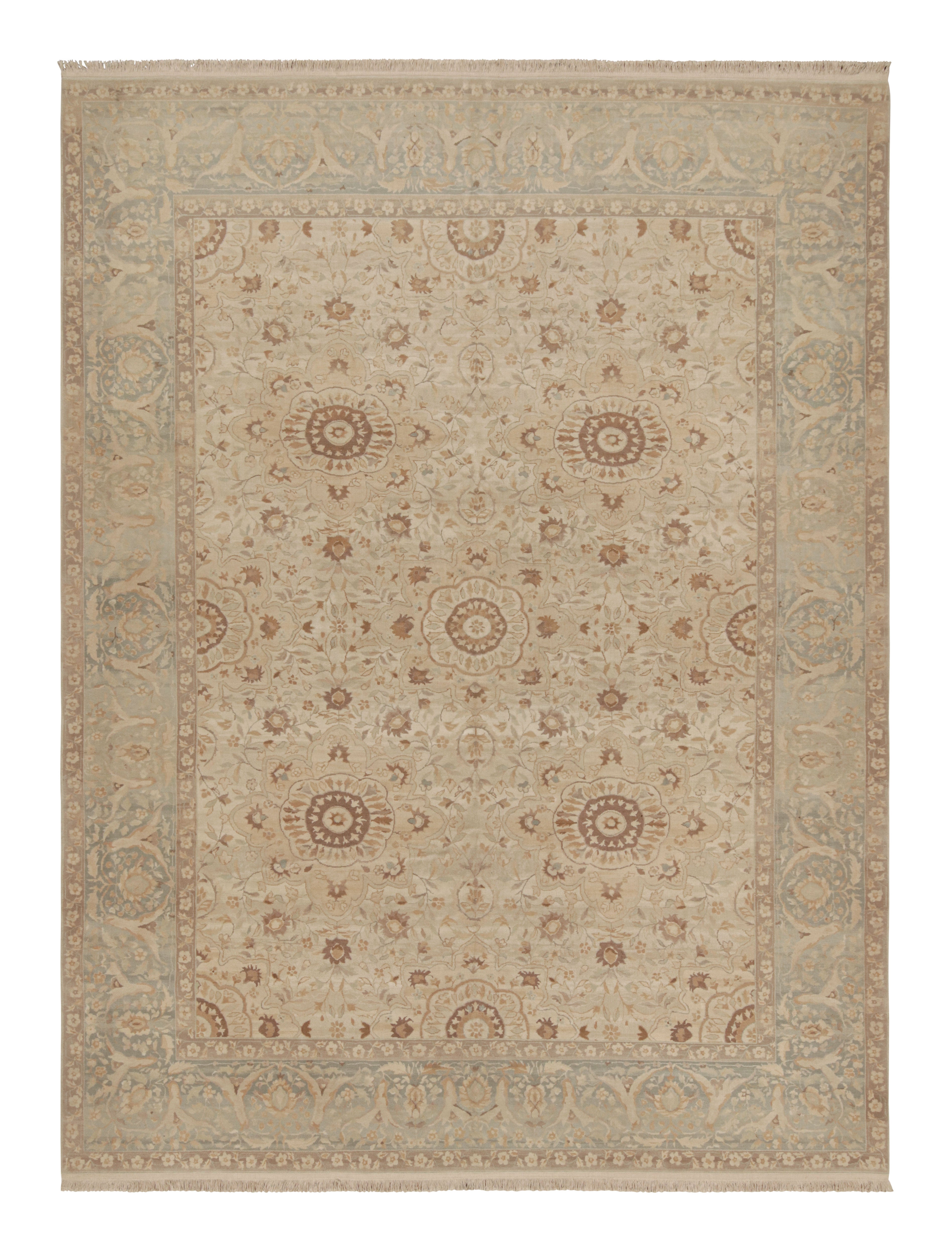 Rug & Kilim's Sultanabad Style Rug Beige Blue Classic Floral Pattern