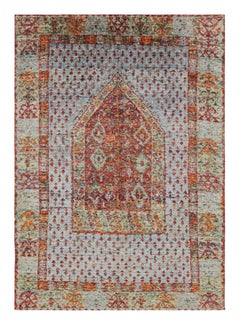 Alfombra de seda pura de estilo anatolio Rug & Kilim Patrón geométrico rojo y azul