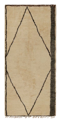 1950s Midcentury Moroccan Rug Beige-Brown and Green Vintage Wool by Rug & Kilim