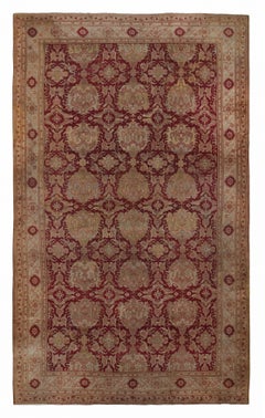 Hand-Knotted Antique Axminster Palace Rug—Red, Beige-Brown, Pink Floral Pattern