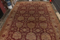 Hand-Knotted Antique Axminster Palace Rug—Red, Beige-Brown, Pink Floral Pattern