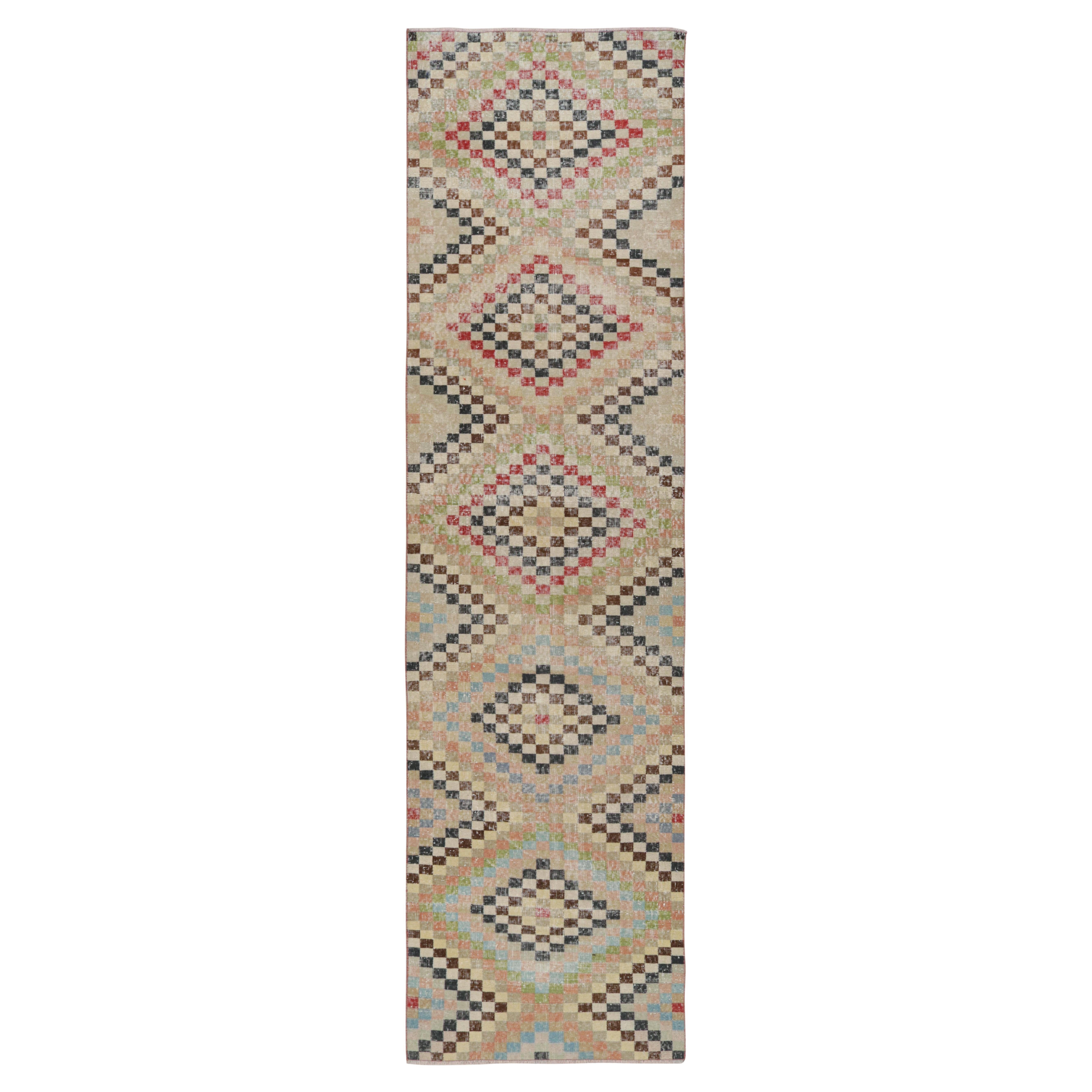 Vintage Midcentury Beige and Pastel Wool Rug with Diamond Pattern by Rug & Kilim