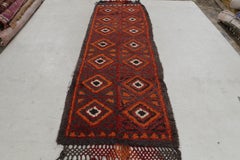 Hand Knotted Antique Rug Red Black Style Runner Diamond Pattern by Rug & Kilim