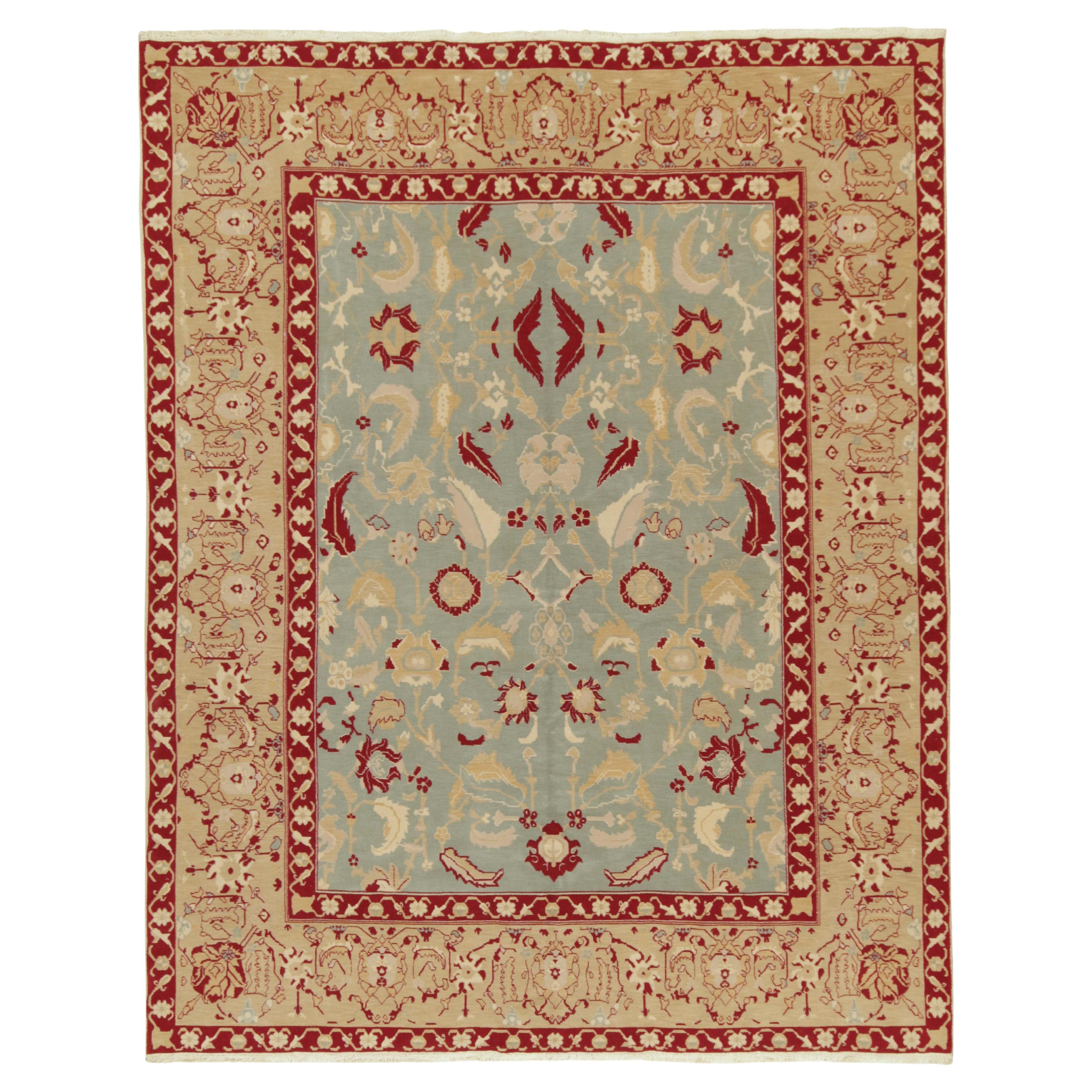Rug & Kilim’s Classic Agra style rug in Blue with Red and Gold Floral Patterns For Sale