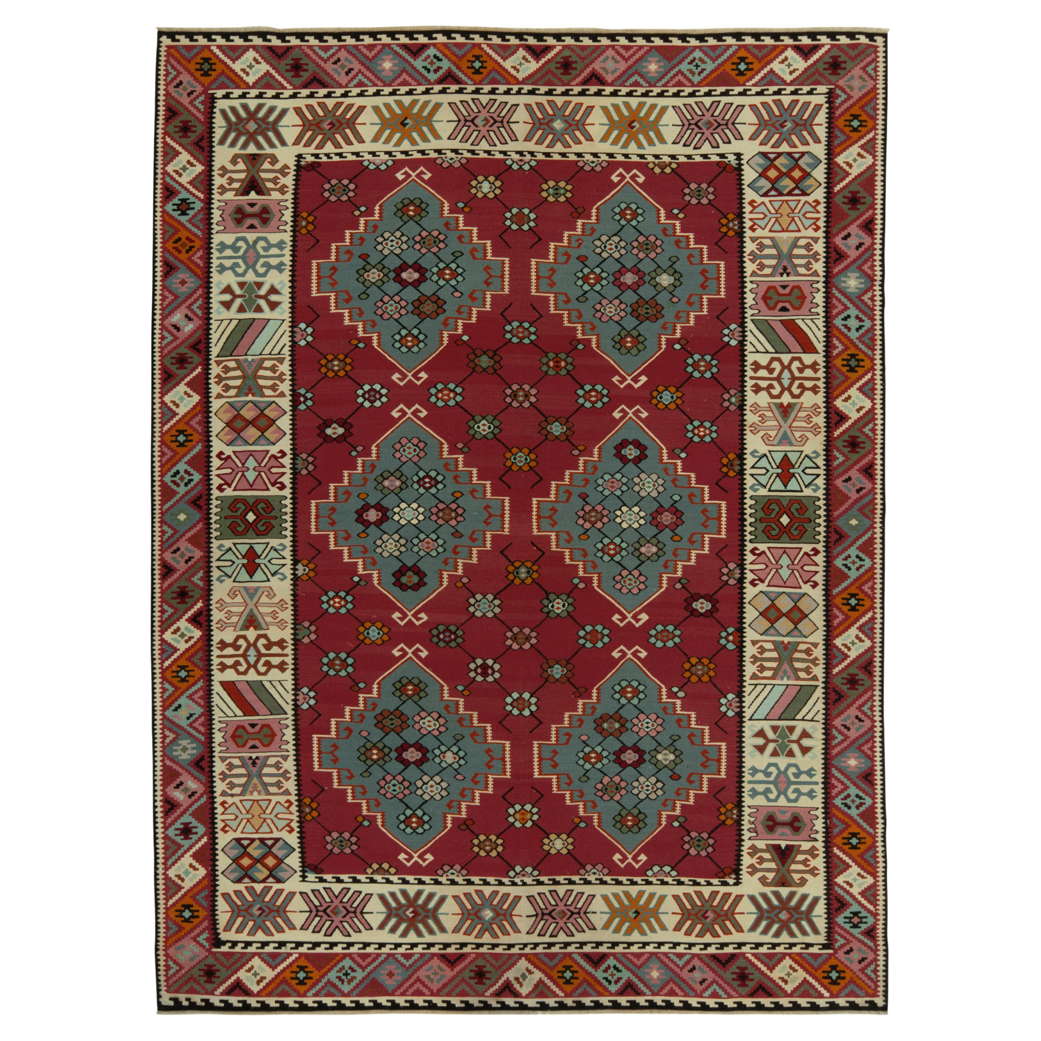 Antique Persian Kilim rug in Burgundy & Blue Geometric pattern by Rug & Kilim For Sale
