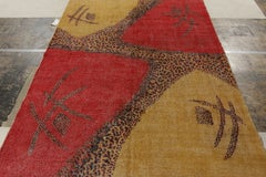1960s Vintage Art Deco Rug in Red, Gold-Yellow Geometric Pattern by Rug & Kilim