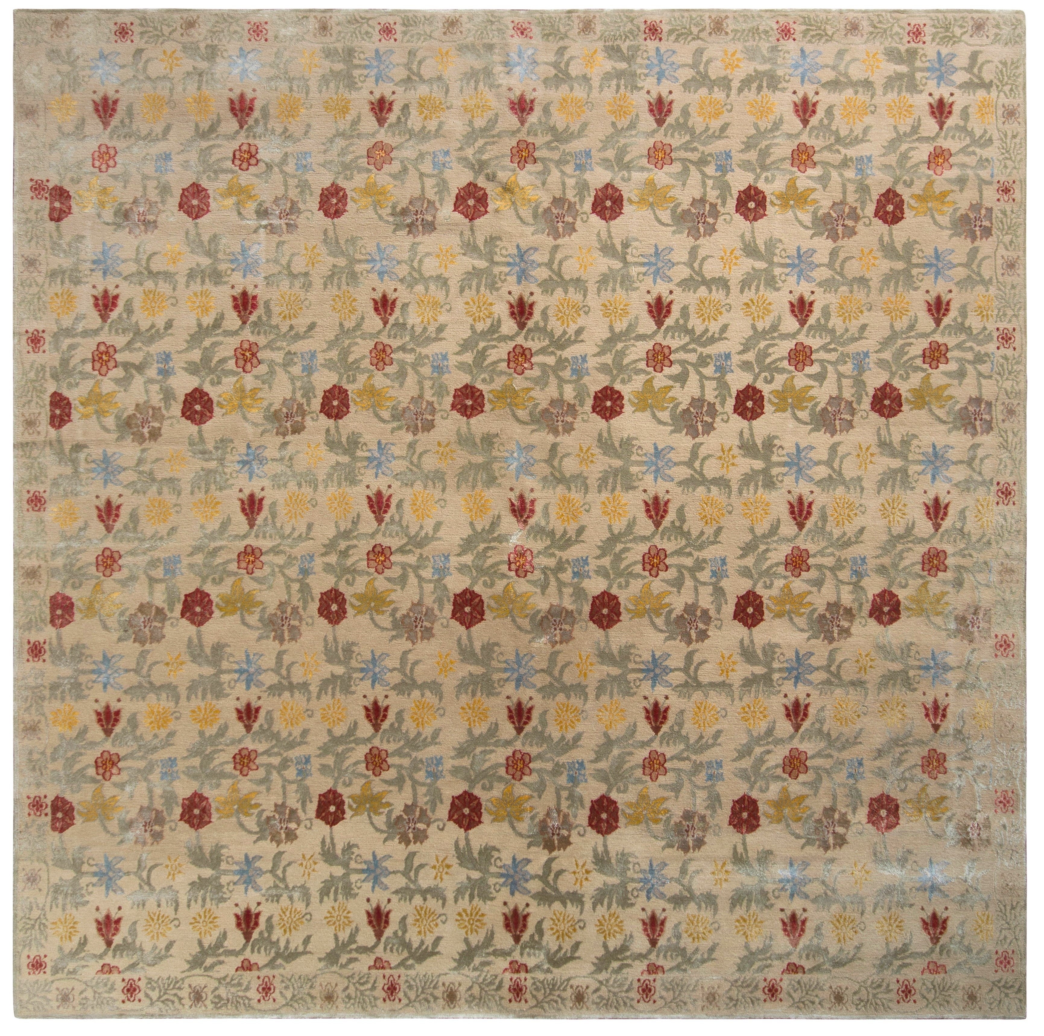 Rug & Kilim’s Transitional European Style Rug in Gold and Green All-Over Floral